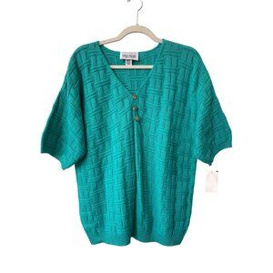 Vintage 90s Carly Blake Sweater Size XL Henley Short Sleeve Knit Deadstock NEW